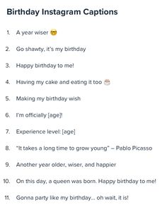 the birthday wish list for an instagramr is shown in this screenshote