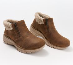 Inspire some serious style adoration with the cool-weather comfort of these ankle boots. From Skechers. Casual Boots With Padded Ankle For Cold Weather, Casual Ankle Boots With Faux Fur Lining, Easy Going, Repellent, Water Repellent, Dark Brown, Fashion Shoes, Shoe Boots, Ankle Boots