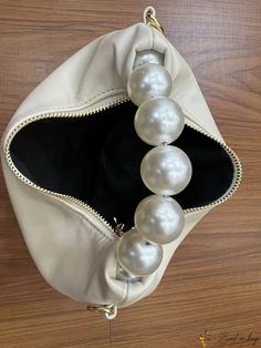 BirdinBag - Elegant Satchel Bag with Faux Pearl Embellishments Chic Pearl Embellished Shoulder Bag, Elegant Faux Leather Shoulder Bag For Parties, Elegant Faux Leather Party Bags, Pearl Handle Clutch Bag, Handheld Clutch With Pearl Handle, Dome Bag, Chain Pattern, White Details, Bag Bag