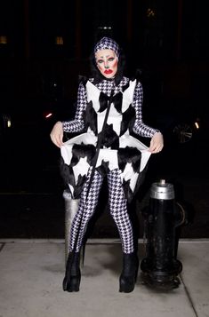 Fur and satin houndstooth patterned and shaped club kid drag fashion