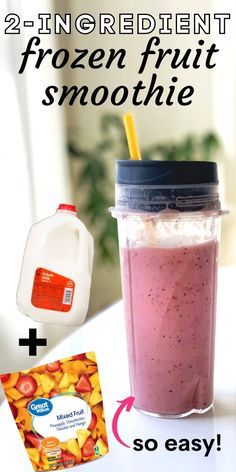 Easy 2-Minute 2-Ingredient Frozen Fruit Smoothie Frozen Fruit Smoothie Recipes, Frozen Fruit Smoothie, Smoothies Vegan, Blender Smoothie, Fruit Smoothie Recipes Healthy, Best Smoothie, Easy Healthy Smoothies, Smoothie Recipes Healthy Breakfast, Two Ingredient