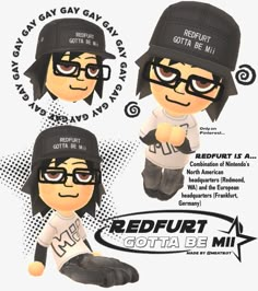 three different images of a person wearing glasses and a hat with the words redfortt on it