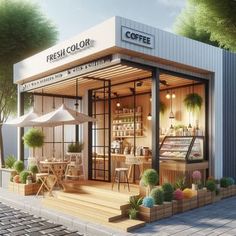 an artist's rendering of a coffee shop