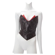 c. 1990's Thierry Mugler Couture Black Python Corset with Red Leather Inset Panel; Boned Bodice with Red Satin Lining; Python is Supple. US size 4 Thierry Mugler Couture, Mugler Couture, Couture Corset, Black Python, Boned Bodice, Thierry Mugler, Red Satin, Helmut Lang, Cami Tops