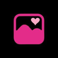 a pink and black icon with a heart in the center on a black background,