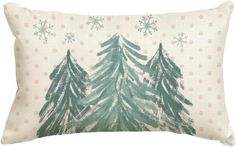 a christmas tree pillow with polka dot dots on the bottom and snowflakes around it