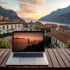 A laptop sitting on a desk overlooking Sicily Working While Traveling Aesthetic, Work Remotely And Travel, Work In Europe, Remote Work Aesthetic Travel, Work From Anywhere Aesthetic, Remote Working Aesthetic, Working Remotely Aesthetic, Work And Travel Aesthetic, Self Employed Aesthetic