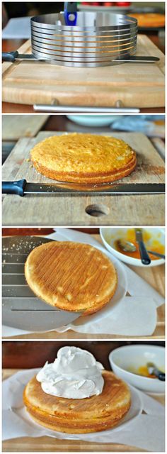 pancakes being made in the oven with whipped cream on top and another photo showing how to make them