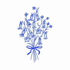 a drawing of some flowers with a blue ribbon