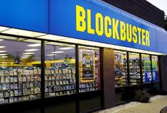 a store front with the words blockbuster on it