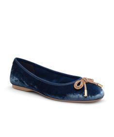 We turned up the romance on our Hummingbird flat by adding a sparkly jeweled double string bow atop plush ocean velvet. Crafted with our Barefoot Ballerina technology, this silhouette includes a completely flexible satin-lined footbed that bends with you as if you are barefoot, but still offers full arch support and seven layers of cloud-like comfort. This little gem is complete with our signature grosgrain backtab and gold Birdies logo. | The Hummingbird - Ocean Velvet Jeweled Bow Birdies Flats in  Satin Blue Suede Shoes, Womens Ballet Flats, Mary Jane Flats, Velvet Bow, Lacing Sneakers, Flats For Sale, Outdoor Wear, Blue Suede, Birdy