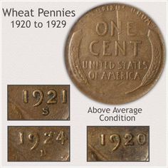 an old penny with the date 1911 to 1932 on it, and three different dates