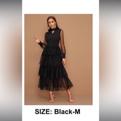 Brand New Never Worn Pearls Dress, Peekaboo Dress, Beautiful Black Dress, Long Sleeve Ruffle Dress, Black Dresses Classy, Beautiful Black Dresses, Fall Wedding Guest Dress, Elegant Attire