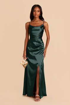 This satin cowl neck bridesmaid dress with ultra-glam ruching is ready for her day in the sun. Available in Emerald. A modern mermaid skirt and cool cowl neck join forces to bring you Lydia: a showstopping bridesmaid dress for a glamorous wedding. | Emerald Bridesmaid Dress Shiny Satin Size 2XL | Birdy Grey Lydia Cowl Neck Bridesmaid Dress, Emerald Bridesmaid Dress, Emerald Bridesmaid, Emerald Green Bridesmaid Dresses, Modern Mermaid, Green Satin Dress, Emerald Bridesmaid Dresses, Green Formal Dresses, Emerald Dresses