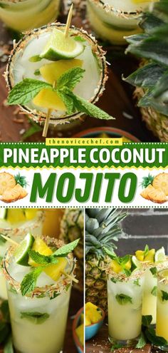 Pineapple Coconut Mojito, summer cocktails, alcoholic drinks Pineapple Coconut Mojito, Coconut Mojito Recipe, Traditional Mojito Recipe, Refreshing Rum Cocktails, Mojitos Recipe, Coconut Mojito, Rum Cocktail Recipes, Summer Drinks Alcohol, Yummy Alcoholic Drinks