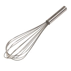 a metal wire whisk on a white background