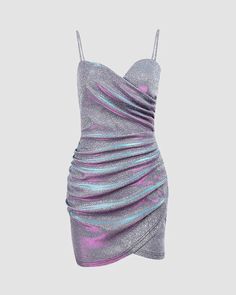 Iridescent Babe Cami Dress | CHACHA Pleated Halter Dress, Sparkly Party Dress, Nightclub Dress, Club Party Dresses, Mini Cami Dress, Camisole Dress, Costume Intero, Glitter Dress, Lilac Dress