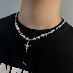 Material: Titanium Steel Color: Silver Ice Mirror Necklace Fashion Element: Round Style: Simple Mirror Necklace, Bead Cross, Pearl Cross Necklace, Collar Chain, Mens Crosses, Beaded Cross, Neck Jewellery, Neck Chain, Necklace Fashion