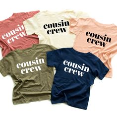 Unisex cousin shirts for the whole crew! Cousins Vacation Shirts, Cousin Outfits Matching, Cousins Crew Shirts, Cousin Crew Tshirts, Cousin T Shirt Ideas, Casual Unisex T-shirt For Family, Fun Letter Print Tops For Family Occasions, Cute Crew Neck Top For Family Occasions, Cute Crew Neck Top