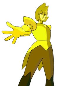 an animated character with yellow hair and brown pants, holding his arms out to the side