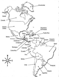 the world map with countries labeled in black and white