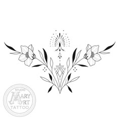 some flowers are drawn in black and white on a white background with the words tattoo