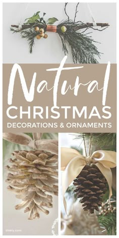 natural christmas decorations and ornaments with pine cones