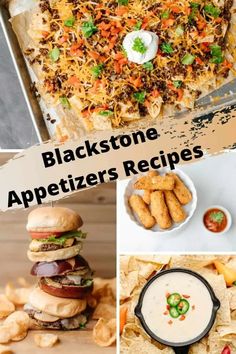 black stone appetizers recipes collage with text overlay that reads, blackstone appetizers recipes