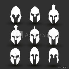 set of spartan helmet silhouettes on dark background, eps file available in my gallery