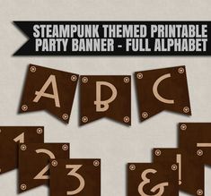 the printable party banner is shown with numbers and symbols for each letter on it