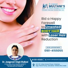 Bid a happy farewell to unwanted body hair with Laser hair reduction. - To know more: ☎️ : 0181-4155055 🌐 : www.multaniplasticsurgery.com 𝗠𝗨𝗟𝗧𝗔𝗡𝗜 𝗣𝗟𝗔𝗦𝗧𝗜𝗖 𝗦𝗨𝗥𝗚𝗘𝗥𝗬 𝗖𝗘𝗡𝗧𝗥𝗘 📌Address: SCO 97, Urban Estate Phase-2 Market, Opp. Petrol Pump Jalandhar City Happy Farewell