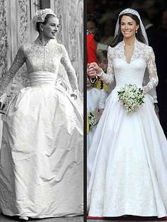 before and after photos of the same wedding dress, from left to right princess elizabeth