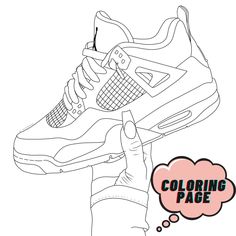 a person holding up a shoe with the word coloring page above it and an image of a