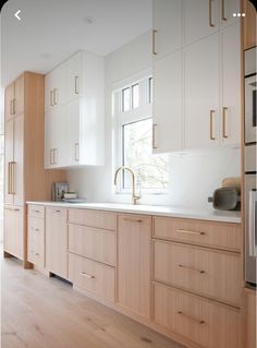 Flat White Oak Kitchen Cabinets, Long Kitchen Design Ideas, White Oak Flat Front Cabinets, One Wall Kitchen With Window, Slim Shaker Cabinets Kitchen White, Slim Shaker Kitchen Cabinet, Wall Cabinet Design Storage Ideas, Flat Panel White Kitchen Cabinets, Flat Panel White Oak Cabinets