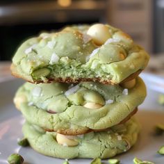 three green cookies stacked on top of each other