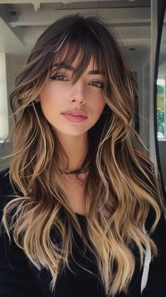 40 Heavy Highlights On Dark Hair Hairstyles That Will Make You Feel Like a Bombshell Brown Black Blonde Hair, Funky Balayage Hair, Bronde Balayage Bangs, Blonde Highlights On Dark Hair With Bangs, Bangs And Money Piece, Ombré Hair With Bangs, Highlighted Hair With Bangs, Brunette Balayage Hair Bangs, Red Hair Extensions Before And After