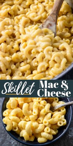 macaroni and cheese is being cooked in a skillet