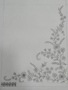 a piece of paper with flowers and leaves on the bottom corner, drawn in pencil