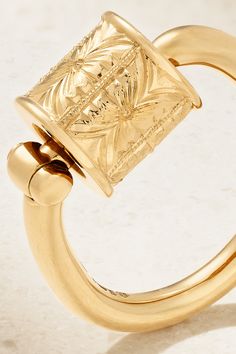 Find MARLA AARON Trundle Lock 18-karat Ring on Editorialist. Marla Aaron's ring is engineered with a tiny roller, inspired by the wheels of the 16th century - it's hinged at one side to create a little movement. Cast from 18-karat gold, it has slender, flat sides and is subtly scribed with the label's initials on the inside of the band. The barrel is finished with an intricate hand-engraved floral motif, so no two are exactly the same. Marla Aaron, Gold Signet Ring, Hand Engraving, 16th Century, Signet Ring, Net A Porter, Floral Motif, Jewellery And Watches, Jewelry Ideas