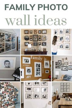 a collage of photos with the words family photo wall ideas