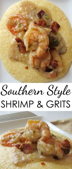 shrimp and grits on top of a tortilla