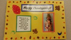 a yellow frame with an image of a child's thanksgiving card