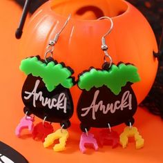 Nwt! Disney Hocus Pocus Amuck! On An Overflowing Witch’s Cauldron With The 3 Hairdos Hanging From The Bottom Pierced Dangle Earrings! These Are Acrylic With Silver Tone Ear Wires. Please See Last Picture For Measurements. If You’re A Huge Fan Of Hocus Pocus Like I Am Check Out My Closet For My Amazing Items From The Movie. You Can Find Earrings And Pins In Both Handmade Jewelry And Non-Handmade Jewelry. There Are Also Some Items In The Home And Shirt Categories! I Have Only 2 Pairs Of These Avai Hocus Pocus Amuck, Multi Earrings, Design With Letters, Mickey Earrings, Baublebar Earrings, Minnie Bow, Acrylic Design, Acrylic Designs, Hoop Earring Sets