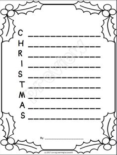 christmas writing paper with the word's name in black and white, surrounded by holly branches