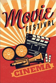 an old movie poster with the words movini festival and film equipment on it