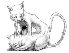 a drawing of a cat with its mouth open and it's teeth wide open