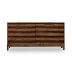 the sideboard is made out of wood and has horizontal slats on one side