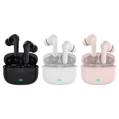 three airpods in different colors and designs