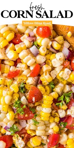 corn salad in a bowl with the title above it