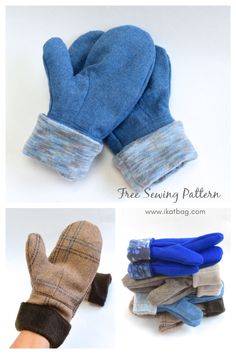 four different images of gloves with mittens on them and the text, free sewing pattern